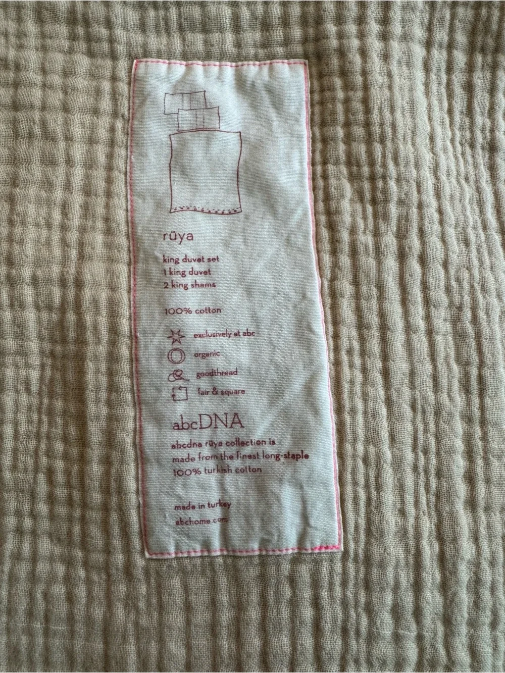 abcDNA Ruya Ivory Muslin Gauze Pillowcase 20x28 NWT Luxury Bedding